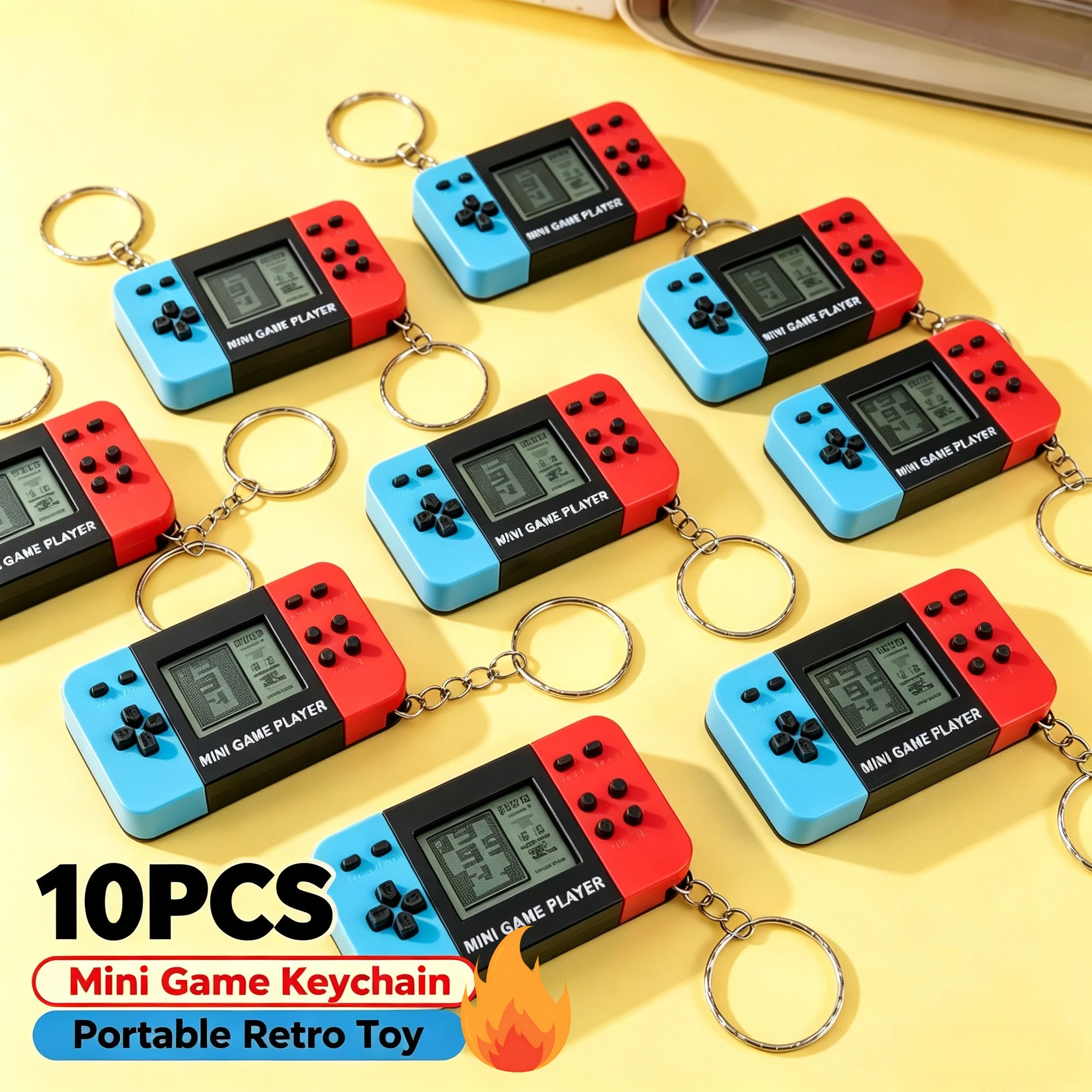 10PCS Hot Selling Model 2026 Classic Nostalgic Tetris Handheld Game Console, Mini Electronic Keychain Pendant Toy