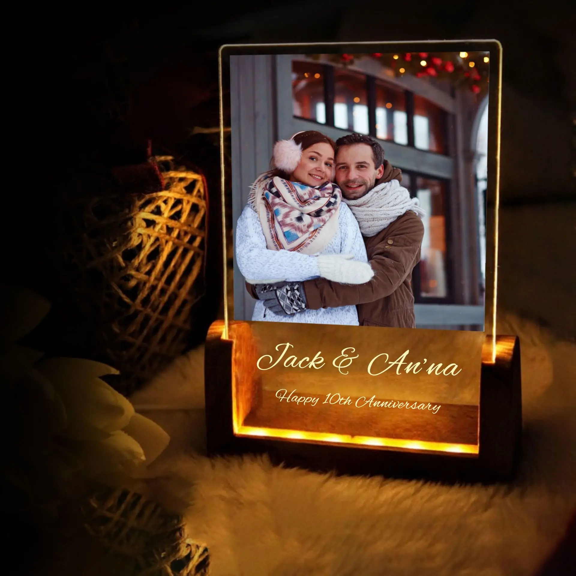 Customized gifts Christmas explosion black walnut photo frame night light