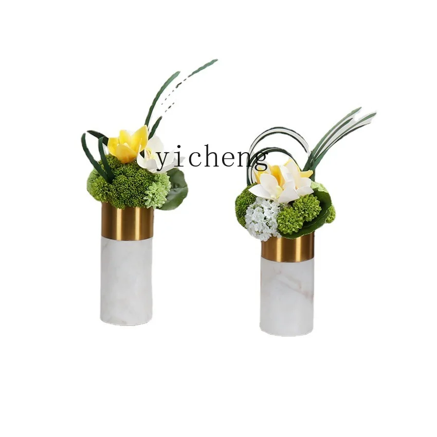 ZYA simple light luxury metal ring marble vase home living room villa floral ornament home decoration accessories