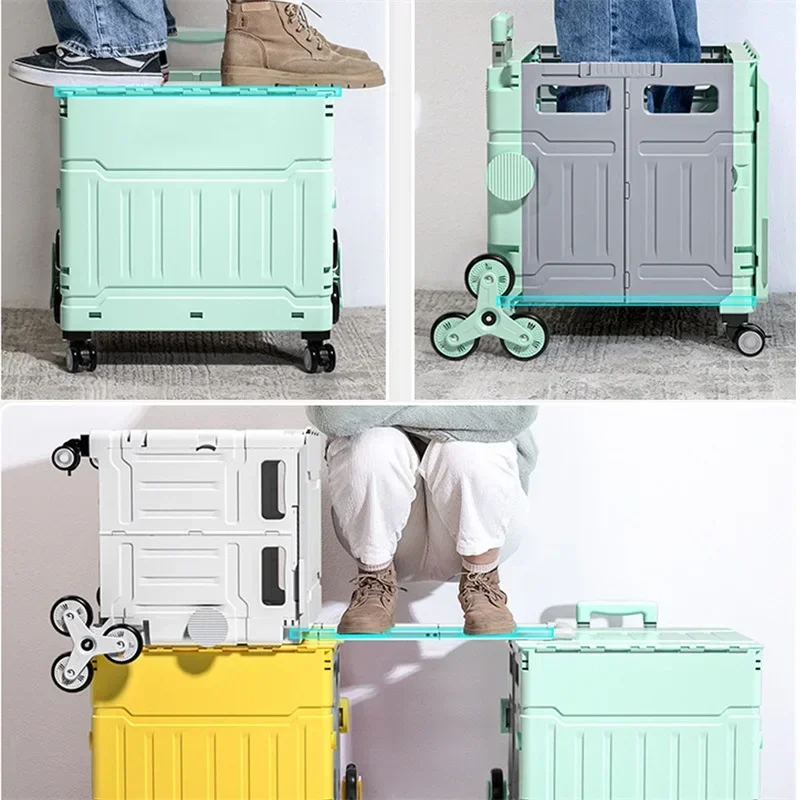 Climbings Plastic Portable Mini Folding Luggage Trolleys Supermarket Foldable Small Shopping Trolleys Bag Shop Truck