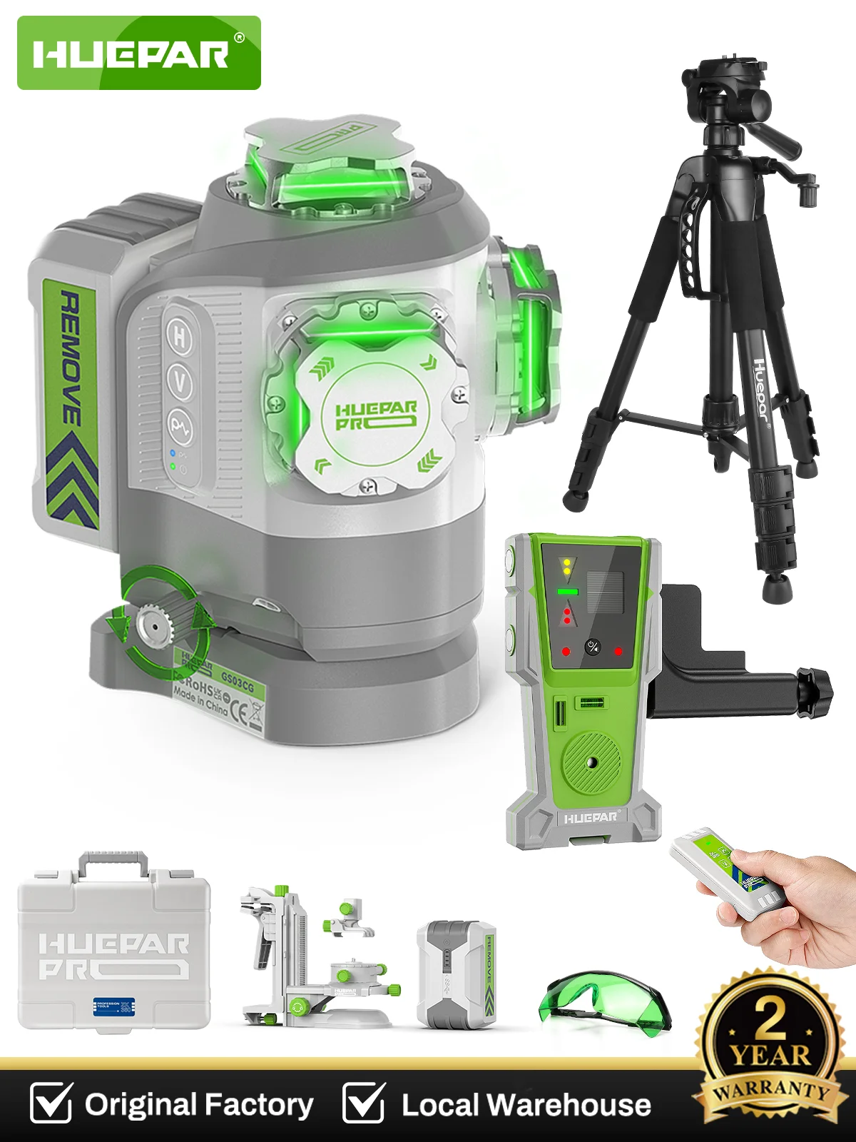Huepar Pro Outdoor-Lasernivelliergerät Selbstnivellierend mit Festpunkt-Ausrichtung ±2mm Hohe Genauigkeit Laser-Nivelliergerät 8000mAh Li-Ionen-Akku