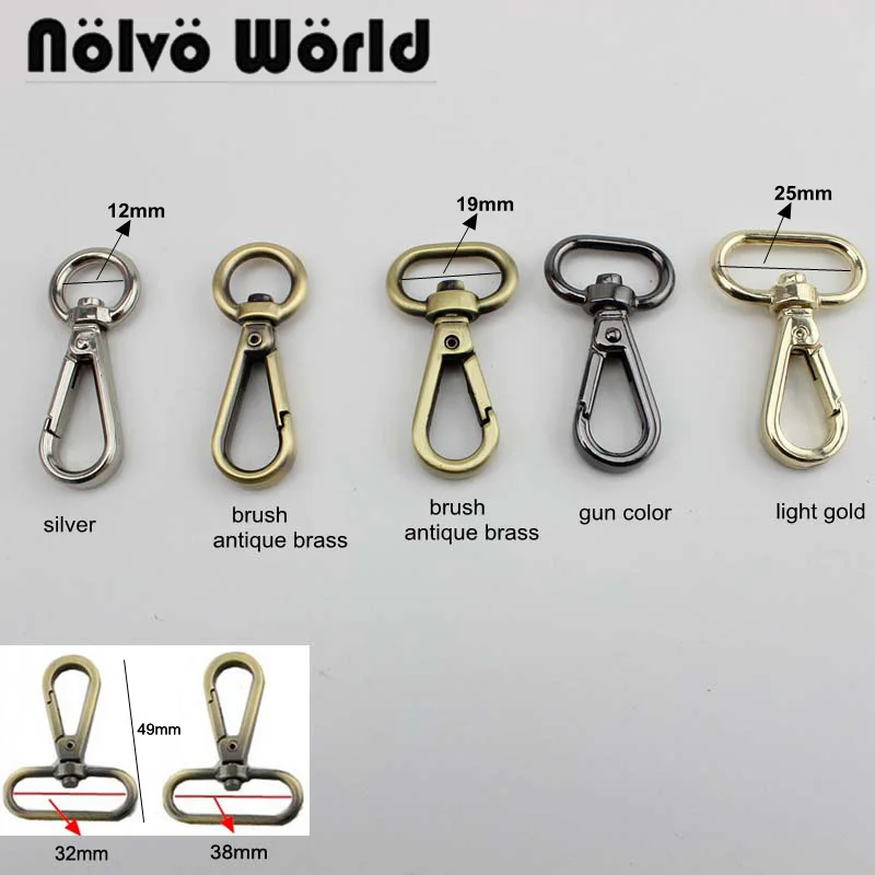 50pieces 5 size 7 colors 12-19-25-32-38mm trigger snap hook,metal swivel clasp lobster claws clasp for bags part accessories