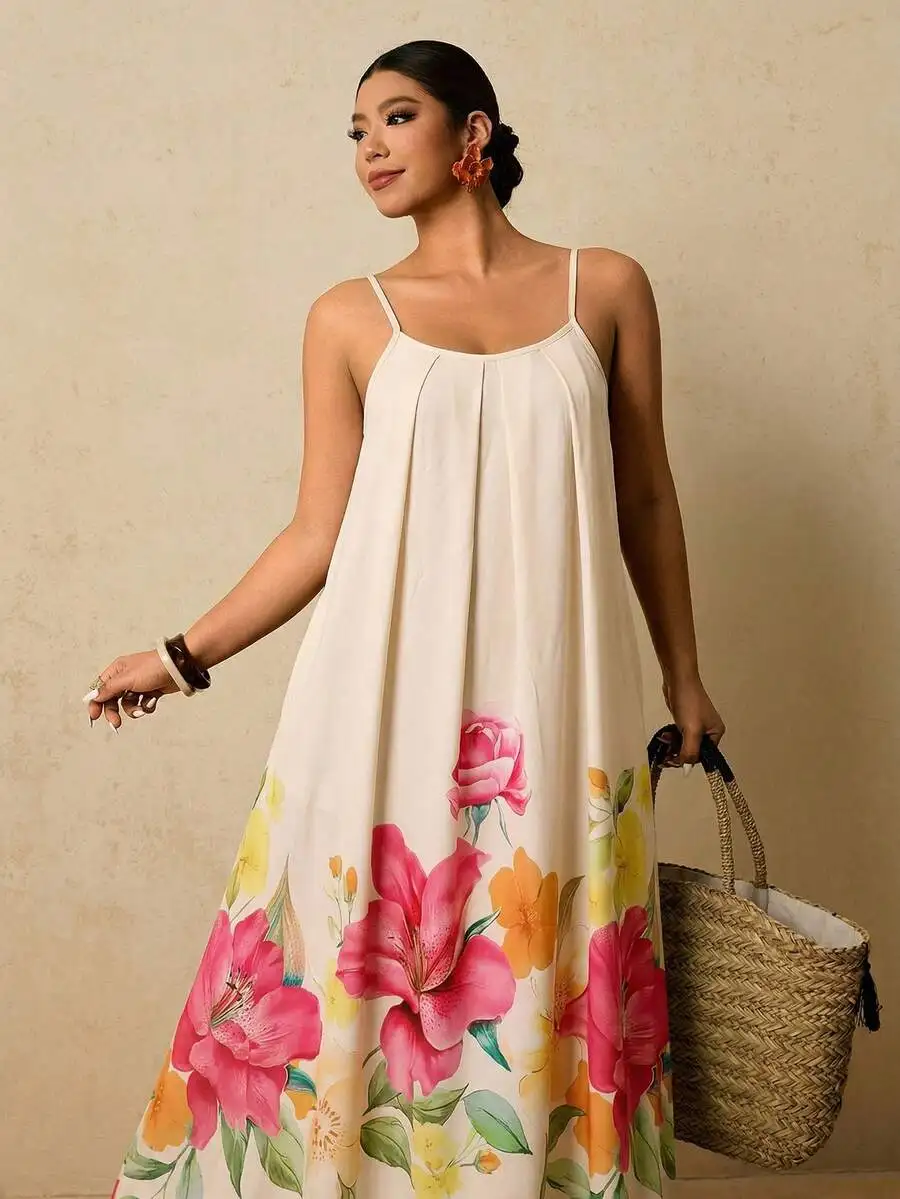 

Floral Print Casual Maxi Dress For Women Summer Vacation Sundress