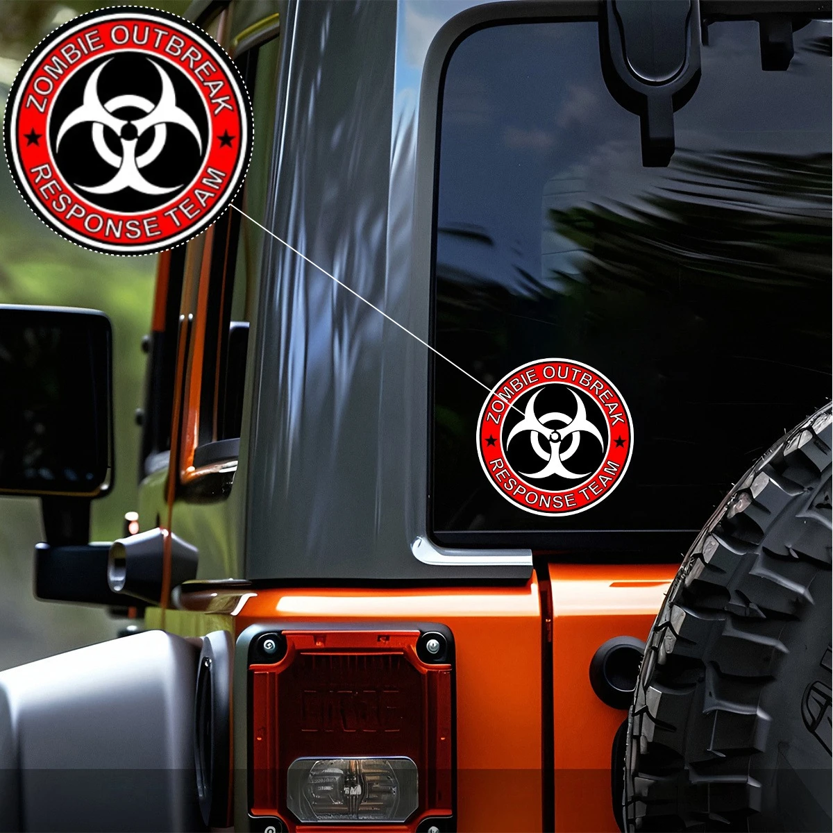 Zombie Outbreak Response Team Cartoon Car Bumper Sticker Self-Adhesive Durable Plastic Matte Irregular Vehicle Decal Accessory