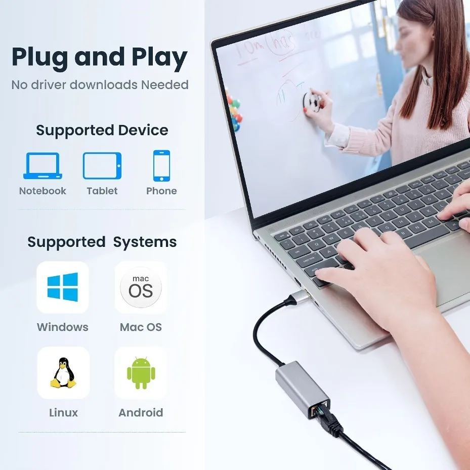 USB 3. Type C to RJ45  Ethernet Adapter 10oombps Gigabit LAN Network Card Plug and Play for MacBook PC windows Laptop
