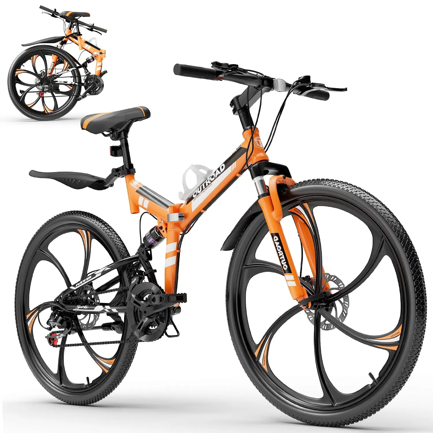 26 Inch Mountain Bike,21-Speed Foldable Bike for Adult,Dual Suspension High-Carbon Steel MTB Foldable Bicycle,Dual Disc
