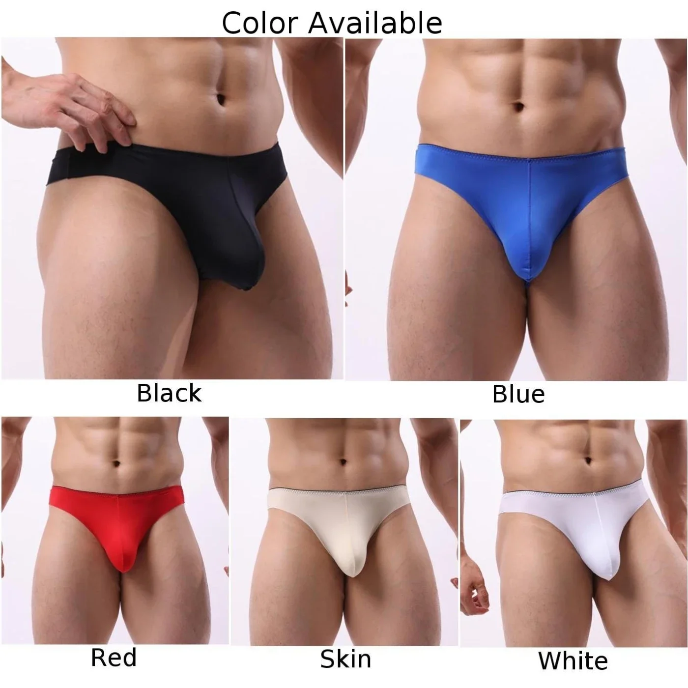 Men Ice Silk Seamless Underwear Sexy Solid Color Underpants U Convex Bulge Pouch Shorts Briefs T-back Transparent Thong