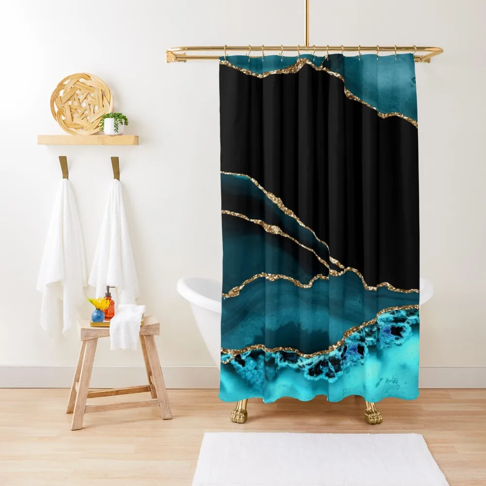 

Agate Teal Gold Glitter Design Shower Curtain Shower Sets For Bathroom Elegant Bathroom Bathroom Shower Set Curtain