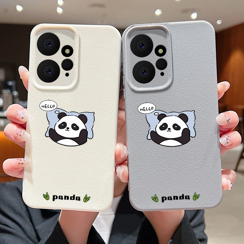 Lovely Panda Phone Case For Xiaomi 13T Pro Funda Redmi Note 11 12 14 13 Pro 5G Luxury Leather Texture Soft Silicone Cover Coque