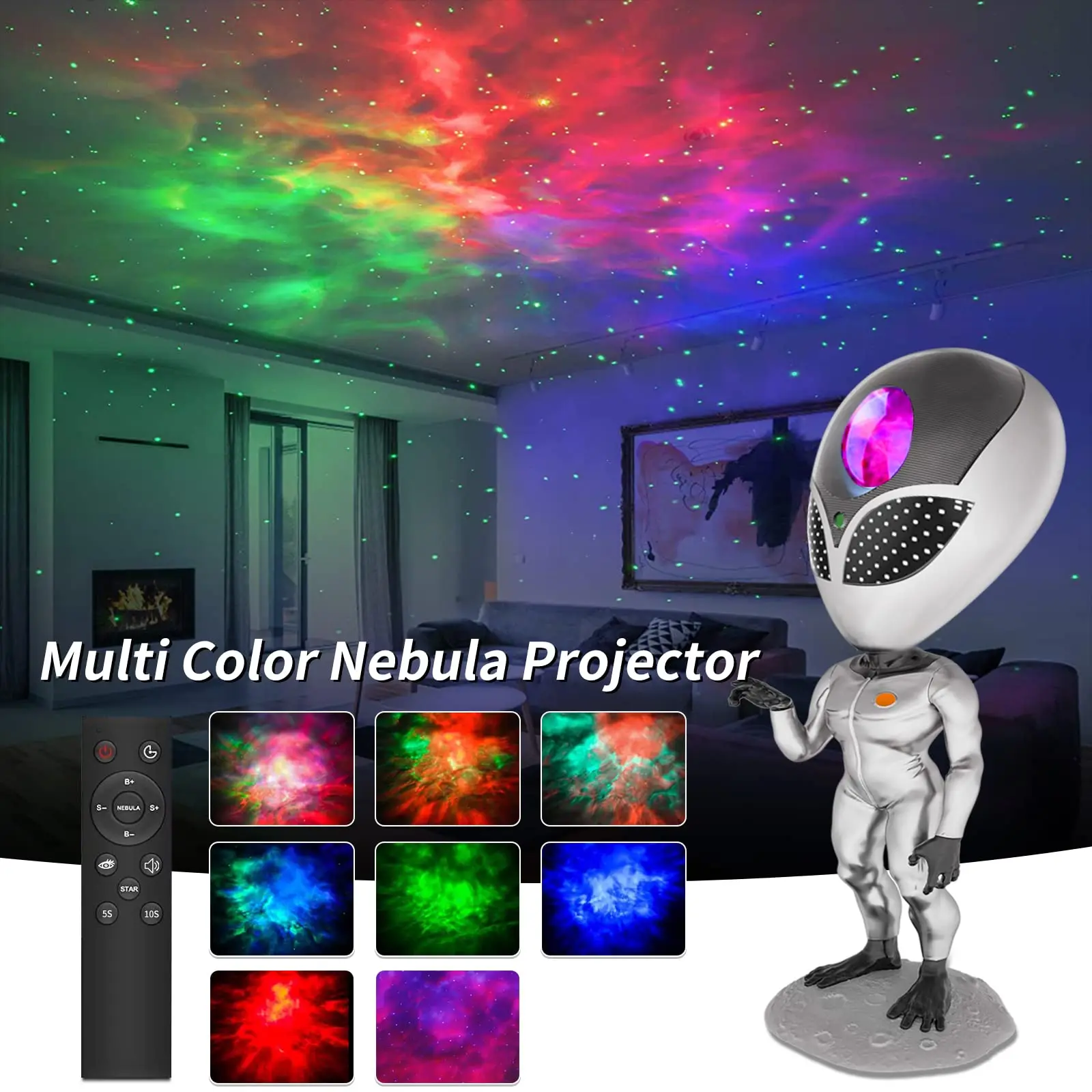 Sterprojector, Starry Nevel Led Lamp Met Timer En Afstandsbediening, Aliensun Nachtlampprojector Voor Speelkamer, Thuisbioscoop