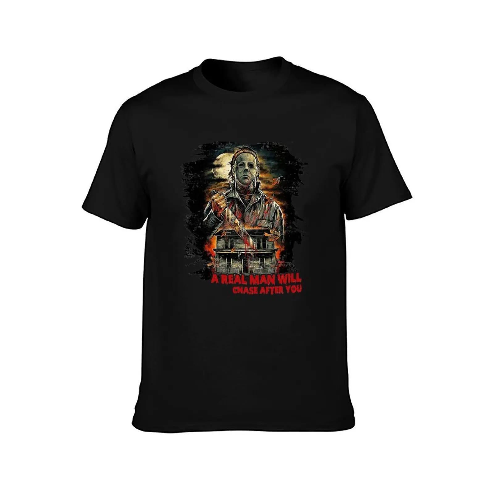 Vintage Real Man Will Chase After You Halloween Character T-Shirt, Summer Casual Cotton Tee, Oversized Streetwear Tops