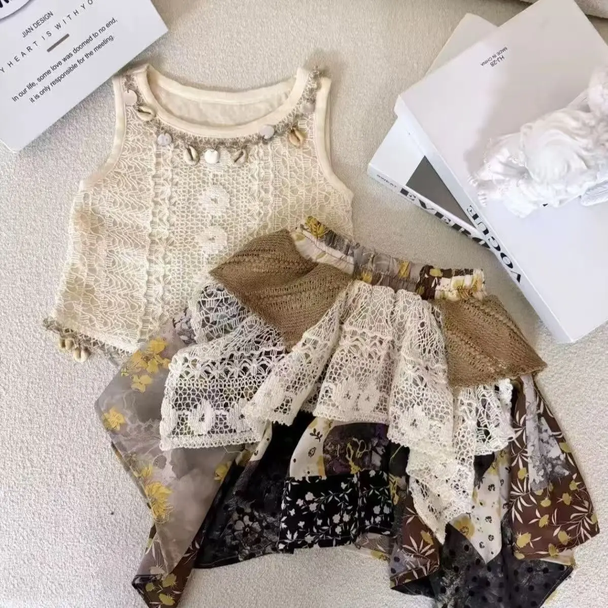 Girls' 2026 Summer Set New Tank Top Large Children's Western Style Children's Baby Girls' Ethnic Style Trendy Splicing Skirt