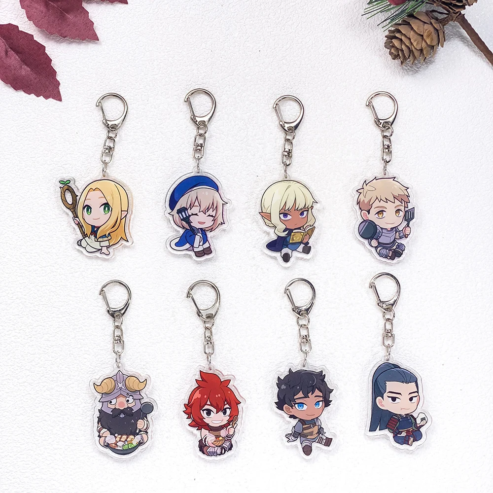 8Pcs Anime Figures Delicious in Dungeon Car Keychain Accessories Acrylic Charms Pendant For Bag Key Holder Backpack Decoration