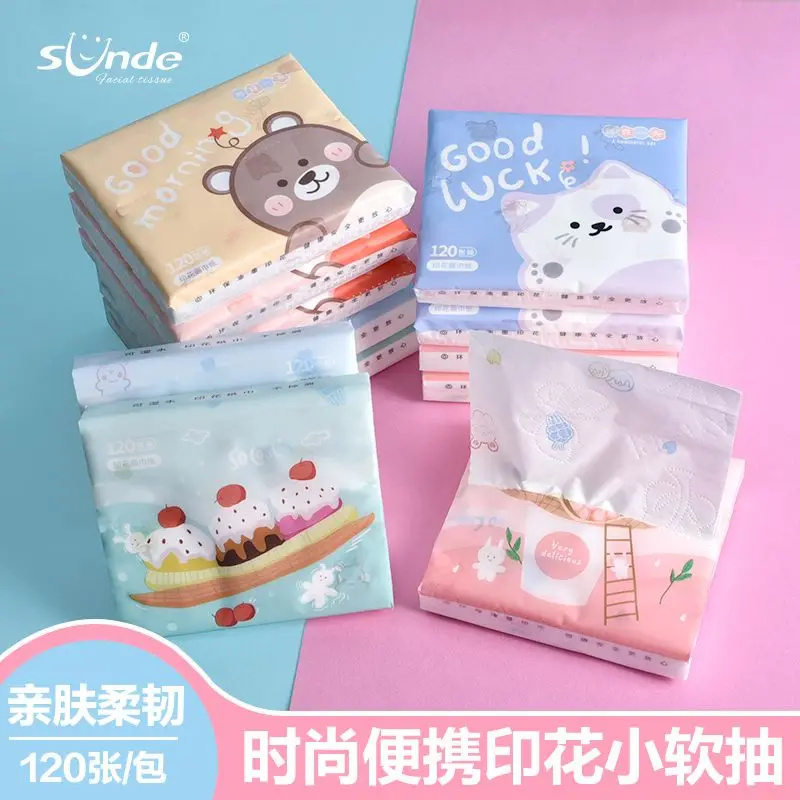 8 Packs Cute Cartoon Handkerchiefs Paper Portable Small Virgin Wood Pulp Facial Tissues Napkins Household Outdoor Paper Towels