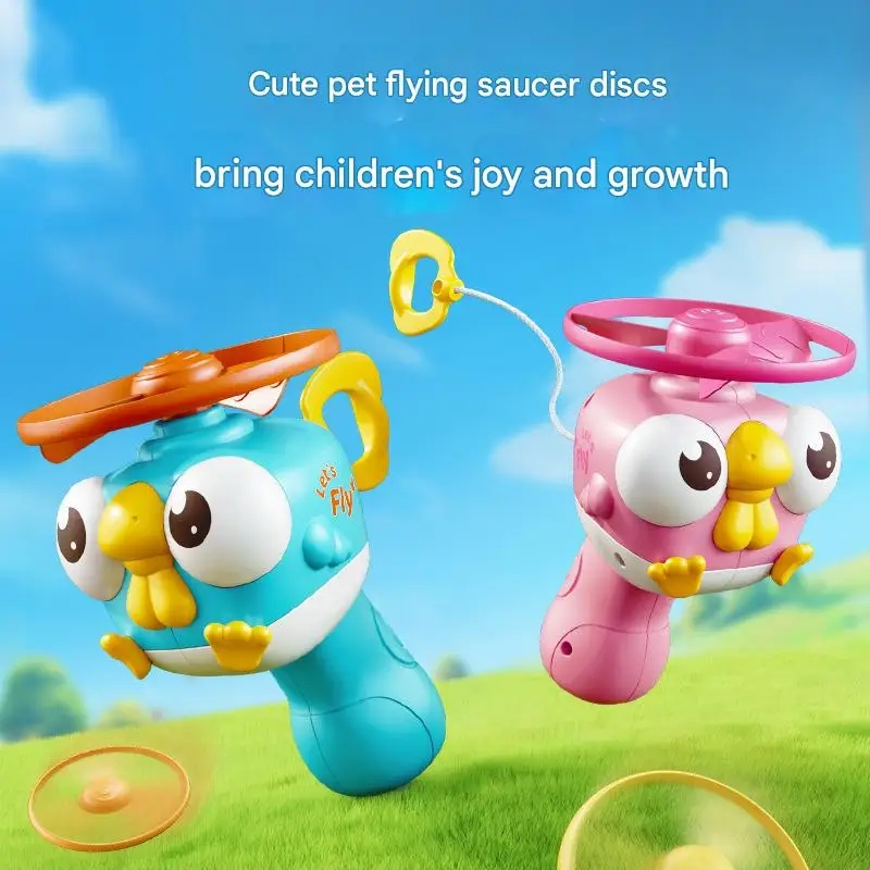 1pc crianças brinquedo de libélula de bambu, disco voador de puxar à mão, arma de lançamento portátil, flyer rotativo ao ar livre interação pai-filho