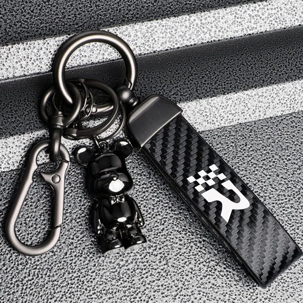 Car Carbon Fiber Style Keychain Carbon Fiber Leather Key Chain R logo For Seat Leon Cupra ALTEA IBIZA Ateca Fender Nameplate