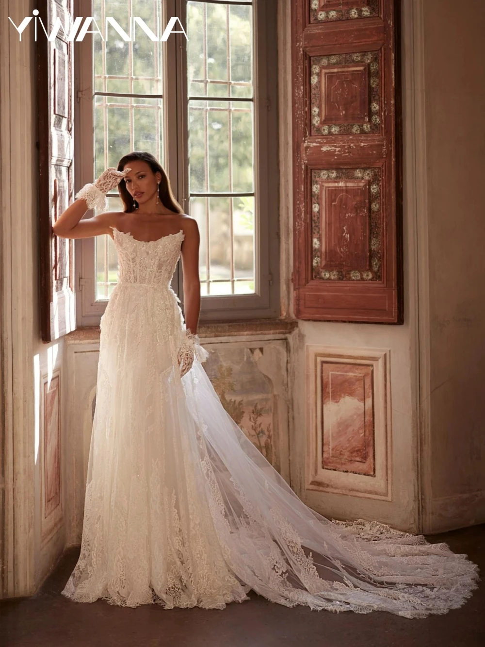 

Sparkly Beaded A-line Long Wedding Dress Charming 3D Flower Bridal Gown 2026 Customized Strapless Sleeveless Dresses For Bride