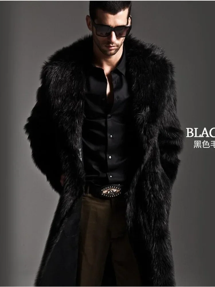 2020 ฤดูใบไม้ร่วงและฤดูหนาวผู้ชายFaux Furขนาดใหญ่Lapelขนสัตว์ยาวผู้ชายFaux Fur Jacketแฟชั่นThickenเสื้อกันหนาวผู้ชายmensเสื้อผ้า