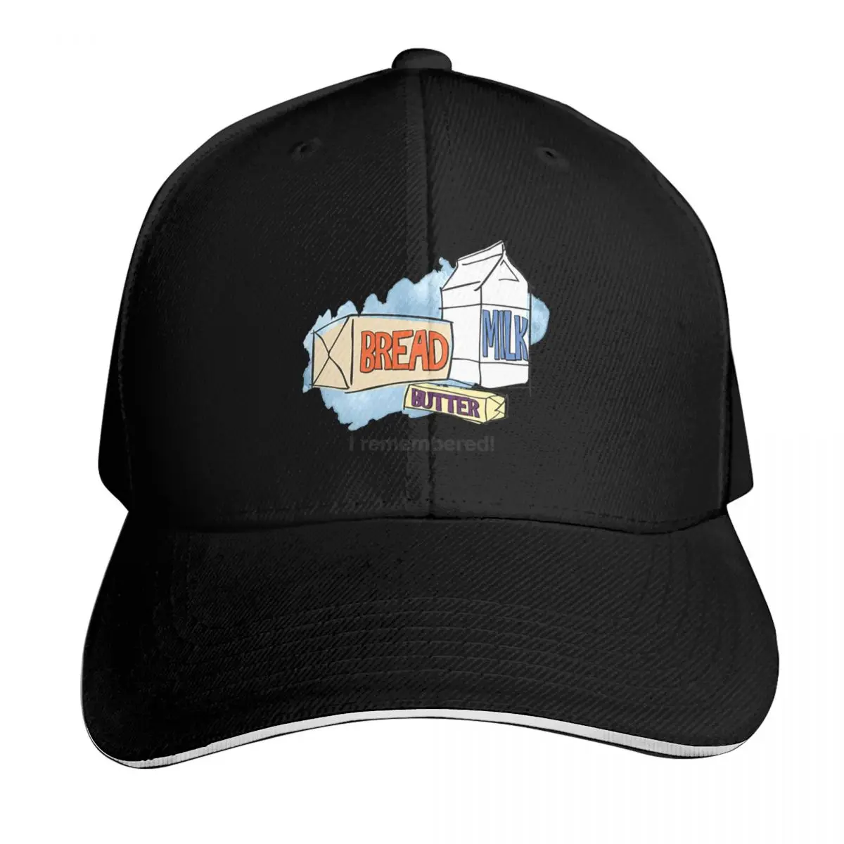 Loaf of Bread, Container of Milk, Stick of Butter Baseball Cap Vintage Retro Embroidered Lightweight Packable Gift for Him Her