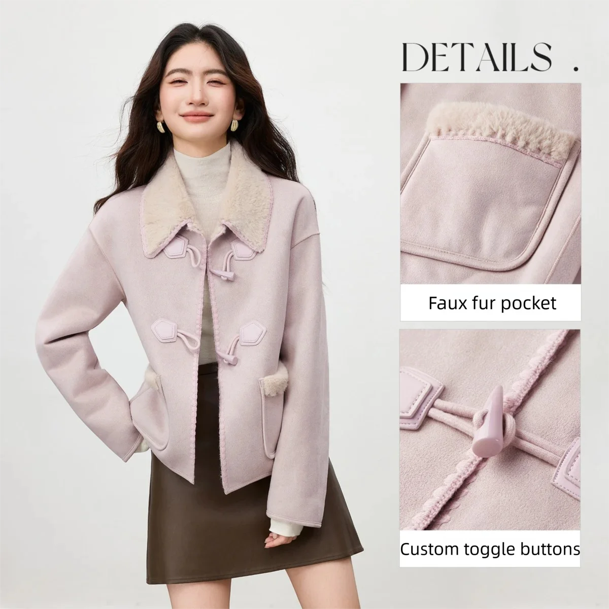 SENTUBILA Suède damesjas 2025, winter, preppyt-stijl, korte jas, claxon, losse pasvorm, veelzijdige dikke warme jas W54PA4095