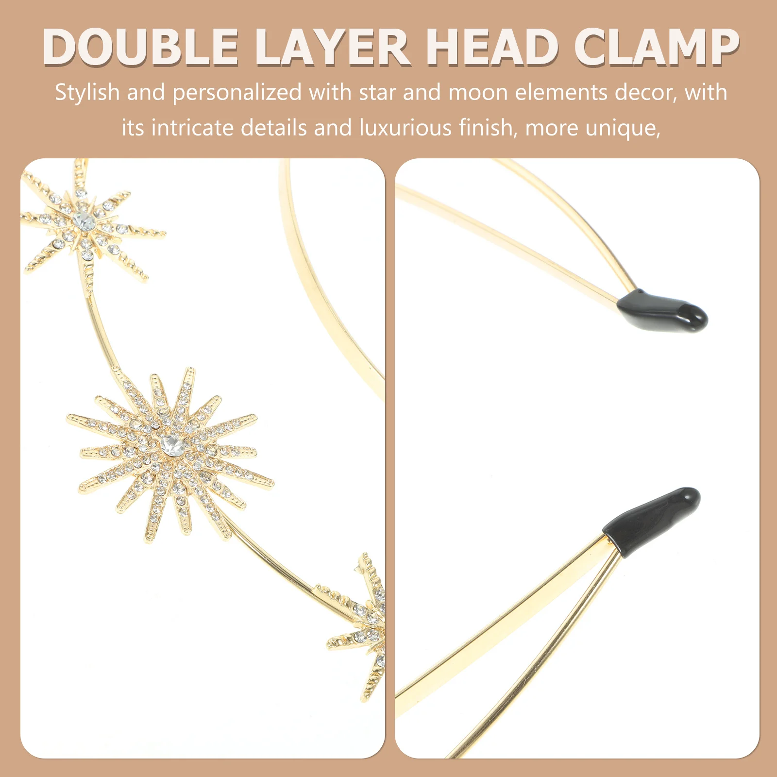 

Goddess Crown Headband with Star and Moon Design Luxury Double Layer Wedding Headpiece for Bride Bridal Party Costume Festival