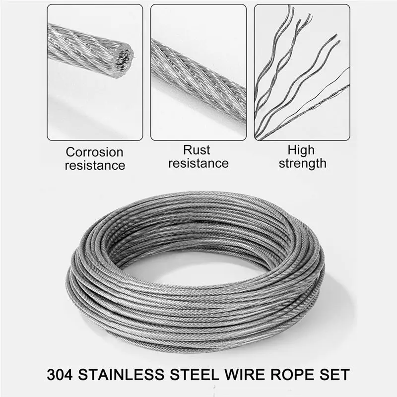 AS60-304 Stainless Steel Tension Wire Steel Wire Covered With Eyelet Tensioning Kit, Turnbuckle