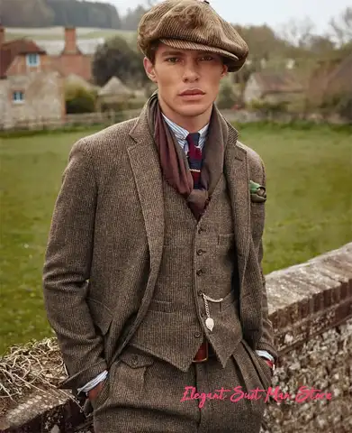 Costume 3 pièces rétro européen pour hommes (veste + pantalon + gilet) mélange de laine homme costume de chasse ensemble grande taille sports de plein air costume décontracté 3 pièces