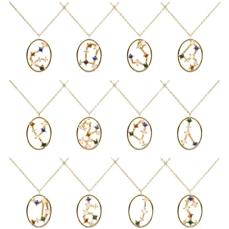 

New 925 Sterling Silver Necklace 12 Constellation Charm Pendant Choker Personalized Woman Birthday Gift Exquisite Accessories