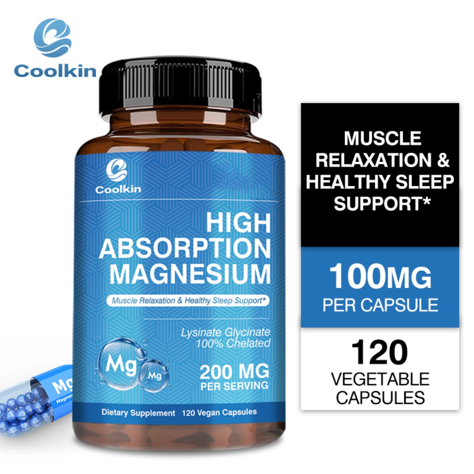 

Highly Absorbable Magnesium 200mg - Helps Promote Sleep and Muscle Relaxation, Helps Regulate Melatonin - 120 Capsules