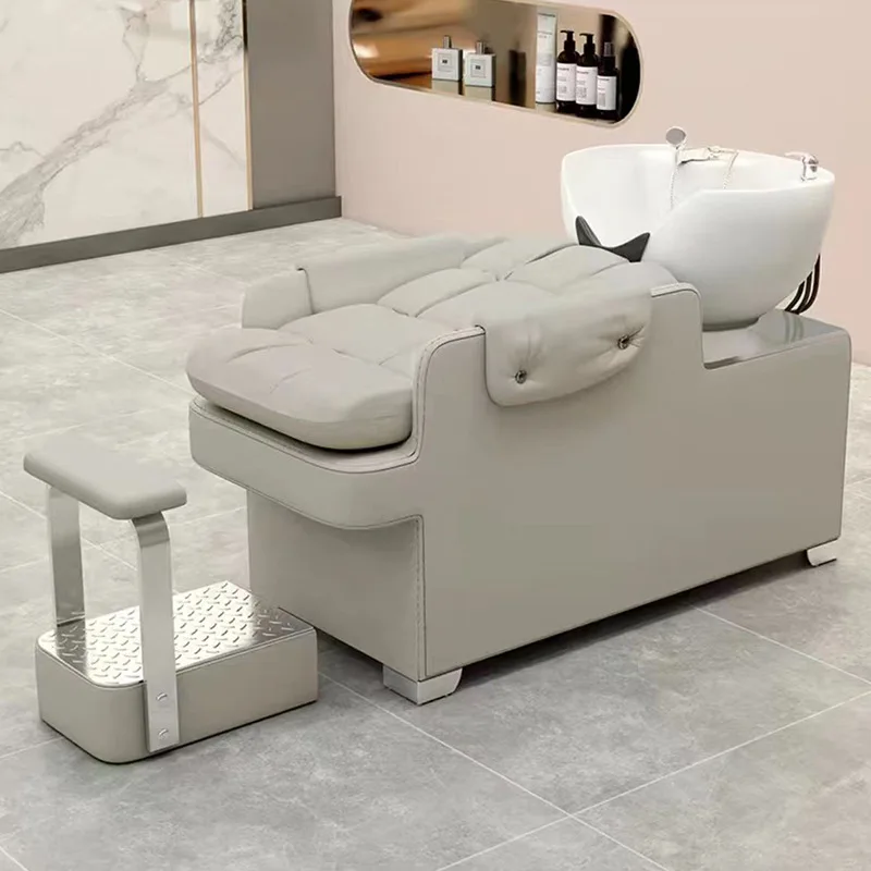 Semi reclining shampoo bed hairdresser ceramic water basin with foot massage barbershop semi-reclining sofa shampoo bed