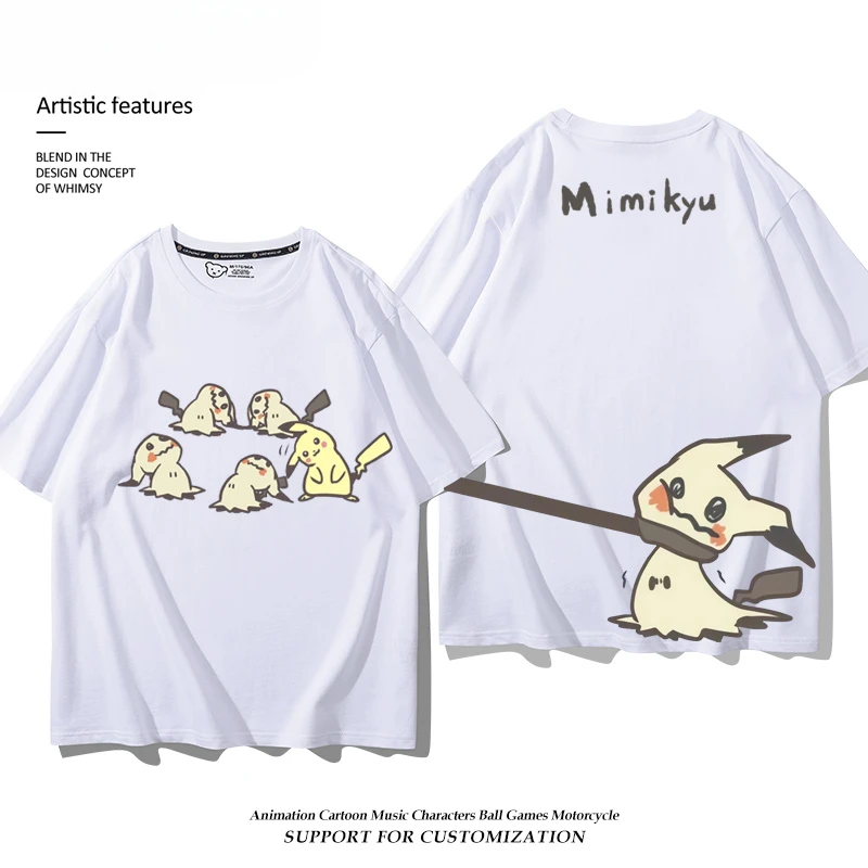 Pokemon Puzzle Puzzle Q cartoon cartoon short sleeve T-shirt Pokemon summer men and women 100% cotton matching clothes