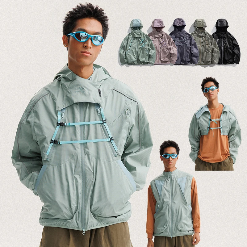 Detachable 2‑in‑1 Functional Jacket Men Women Reflective Waterproof Quick Dry 3‑in‑1 Vest Coat for Outdoor Cycling Hiking