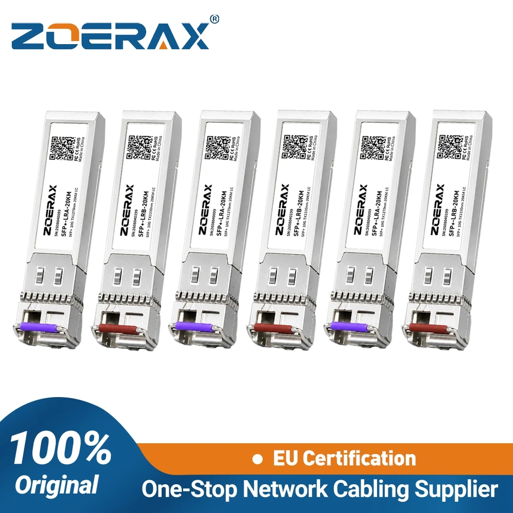 ZoeRax 10G 20km BIDI Singlemode Simplex LC 1270/1330nm SFP+ Module Plug & Play Support DDM for Cisco MikroTik