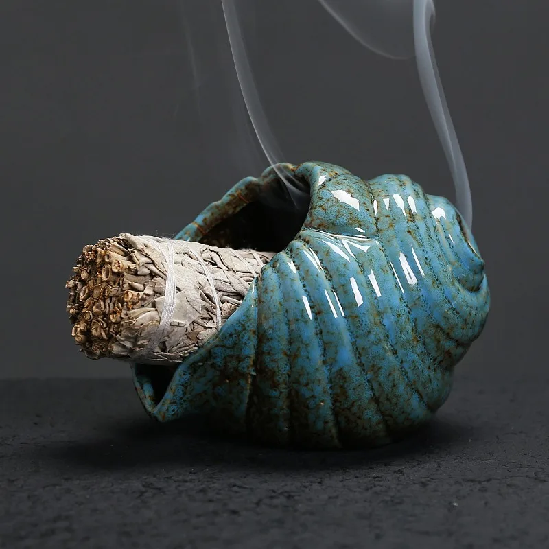 1pc Ceramic Conch Shell Sage Burner Tray Palo Santo Holder for Relaxation Spiritual Cleansing and Home Decor (Without Incense)