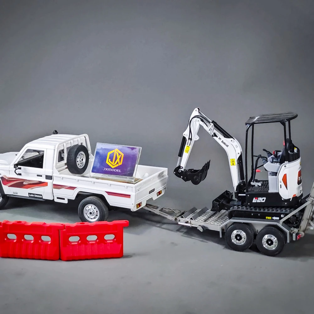 2 Axle Metal Trailer for JX E20 Hydraulic Excavator 1/14 Trailer Model with Movable Tail Ladder and Tail Light