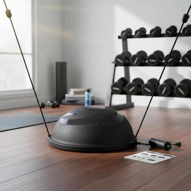 Semi-Sphere Balance Trainer 26 inch For Home Gym, Yoga Studio, Fitness Center, 1500lbs Capacity Stability Device Resistance Bands Foot Pump Workout Equipment Black