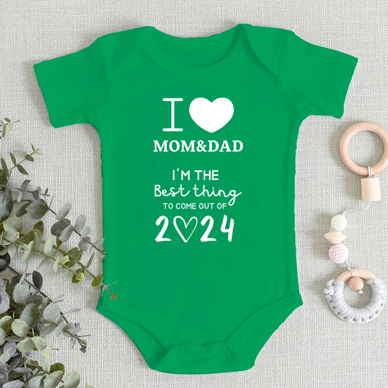 2024 I love Mom And Dad Letter Print Baby Romper Newborn Infant Boys Girls Bodysuit Short Sleeves Baby Bodysuit Pregnancy Gift