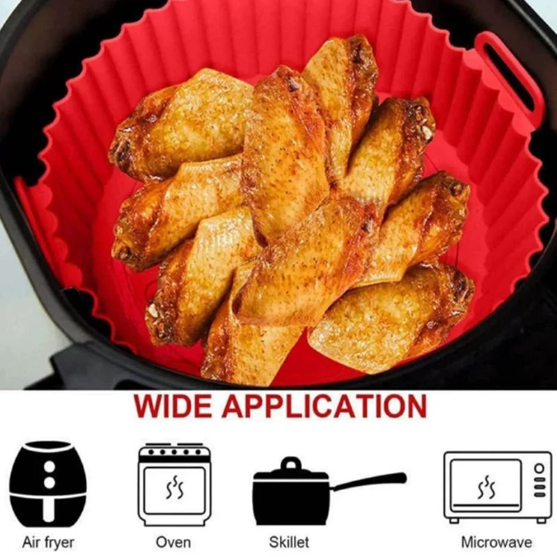 1PC Air Fryer Silicone Baking Tray Mat Circular High-Temperature Resistant Foldable Food Grade Double Ear Baking Tray