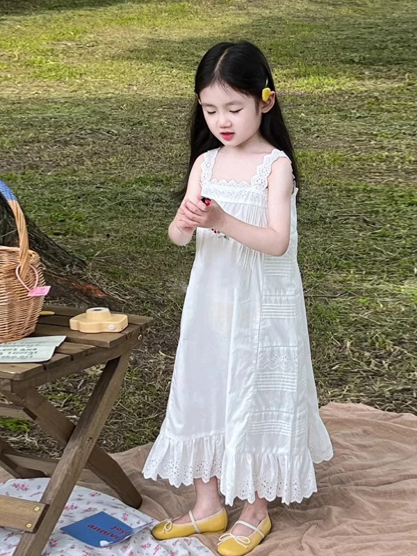 

Princ Sle с вышитым ремешком Dr, корейская версия, летняя дышащая удобная юбка для девочек, юбка средней длины для детей