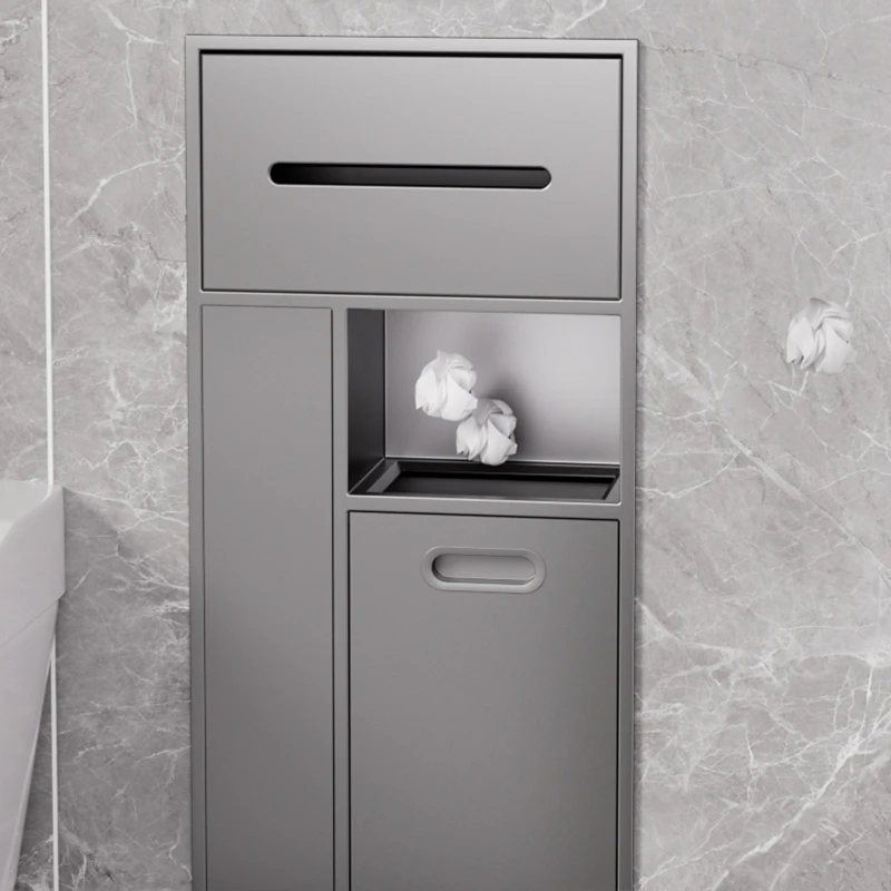 

304 stainless steel embedded multi-functional toilet paper holder trash can toilet brush holder embedded niche bathroom