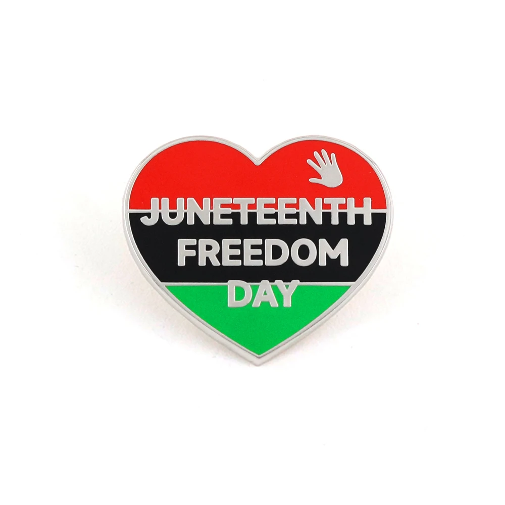 19. Juni Juneteenth Freiheitsfeier Herz-Brosche Rote Panafrikanische Flagge Emaille-Pin Afroamerikanische Unabhängigkeitsfeier Abzeichen – Detail 1