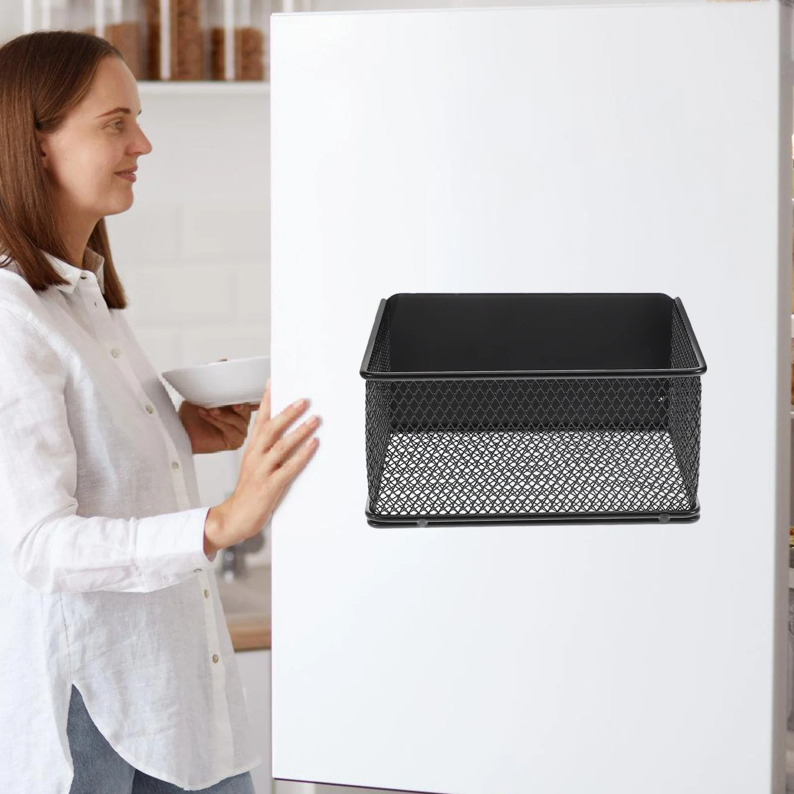 

Breathable Mesh Magnetic Storage Basket for Fridge Side Multifunctional Kitchen Organizer Holding Spices Tools Wall Mounted Wire