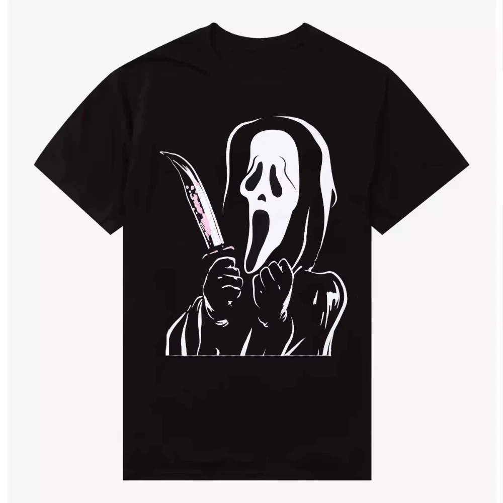 

2025 Hot New Arrive Style Ghost Face Excited Jumbo Print Boyfriend T-Shirt Tops Men Women Cotton Casual Breathable Fashion Tops