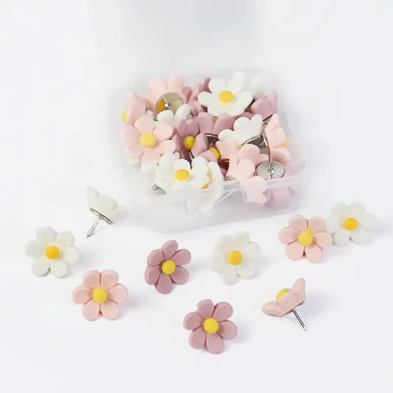 20pcs Floral Pushpins - Decorative Resin Flower Thumbtacks For Photo Walls & Office Supplies