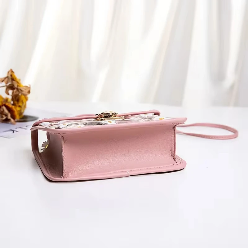 Mode Vrouwen Transparant Daisy Patroon Schoudertas Hardware Kettingband Color Block Messenger Handtas Composiet Draagtas