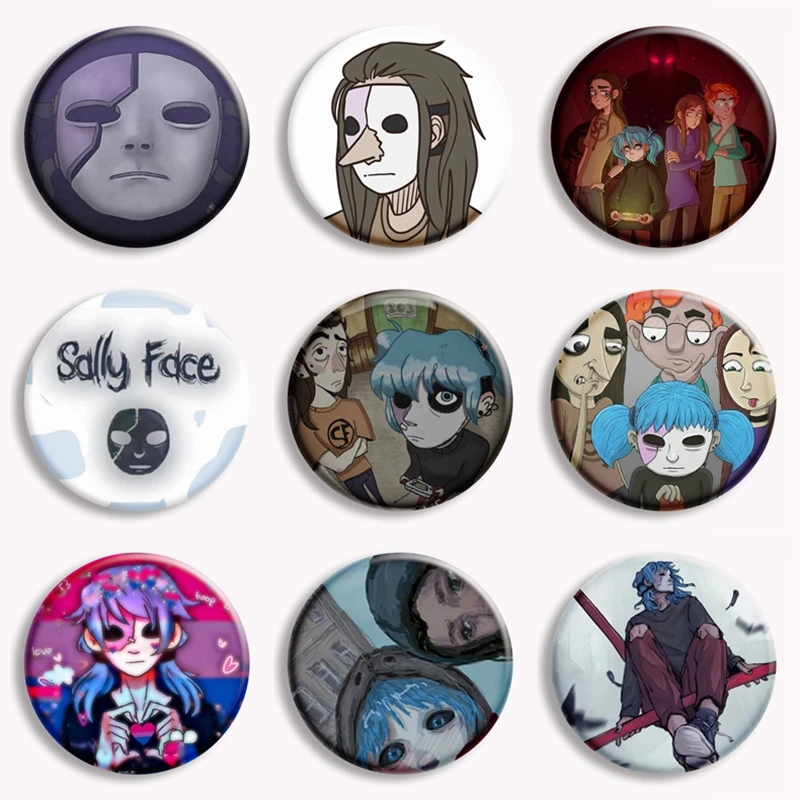 58mm Horror Game Sally Face Vintage Cartoon Button Pin Creative Sal Cool Punk Art Brooch Badge Game Lover Collect Friends Gift