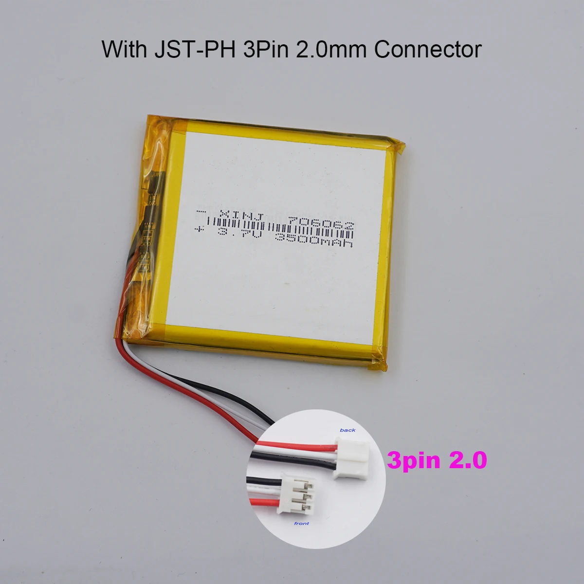 3.7V 3500mAh 12.95Wh Li-Polymer Li Lithium Battery 706062 NTC Thermistor 3-Wires JST 3Pin 2.0mm Connector For DashCam Tablet PC