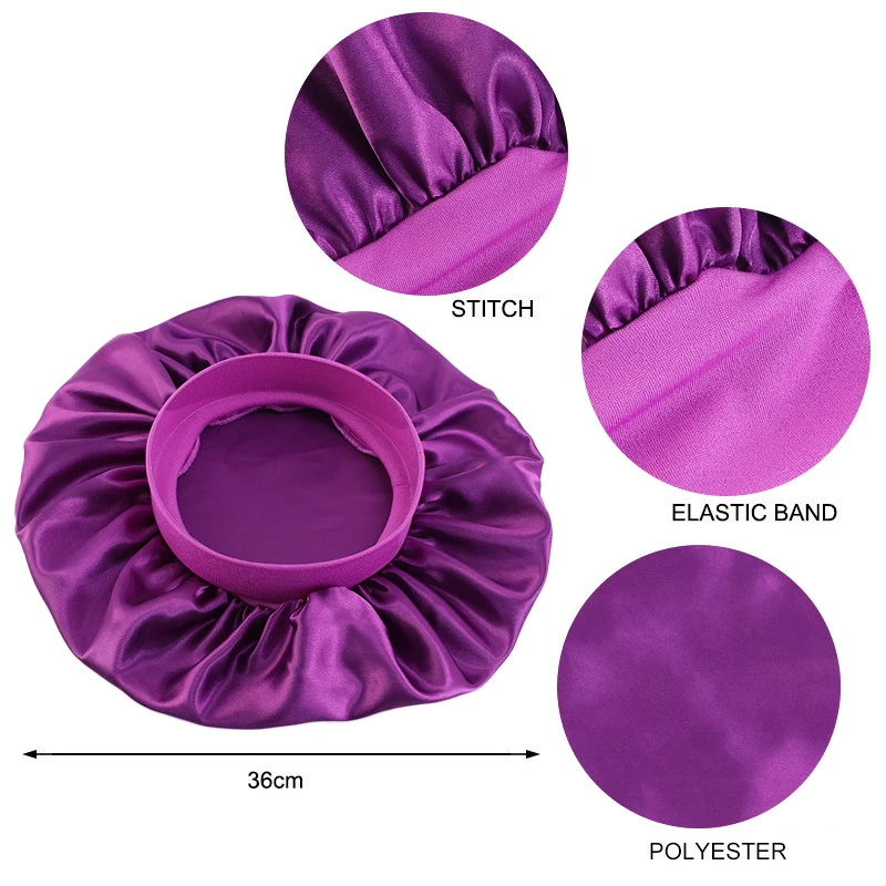 2PCS/LOT Women Ready to ship wide brimmed Night Sleep Cap Headwraps Elastic Band Hair Satin Bonnets beauty shower cap