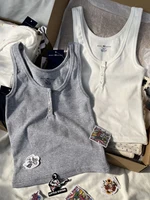 Three Buttons Ribbed Slim Tank Tops Summer Cotton Sleeveless Solid Simple Top Female Casual Vintage Streetwear Y2k Vest Woman - Image 2