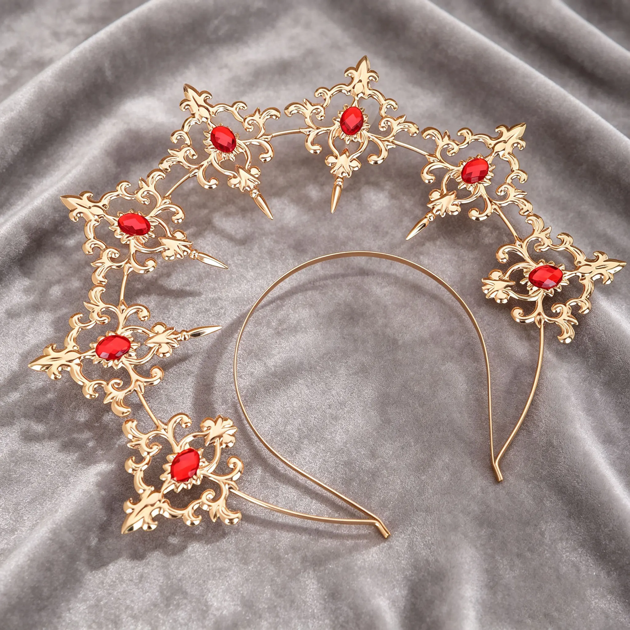 Gotische schwarze Kristall-Halo-Krone für Herren – Königlicher Kopfschmuck im Barock-Stil für Halloween-Cosplay – Detail 13